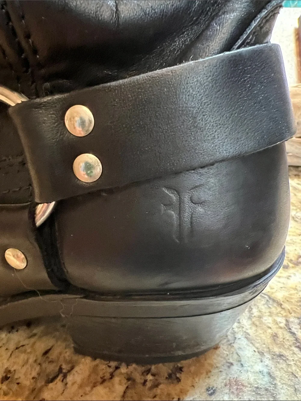 Frye Black Leather Harness Mid-Calf Boots with Silver Ring - Picture 4 of 10